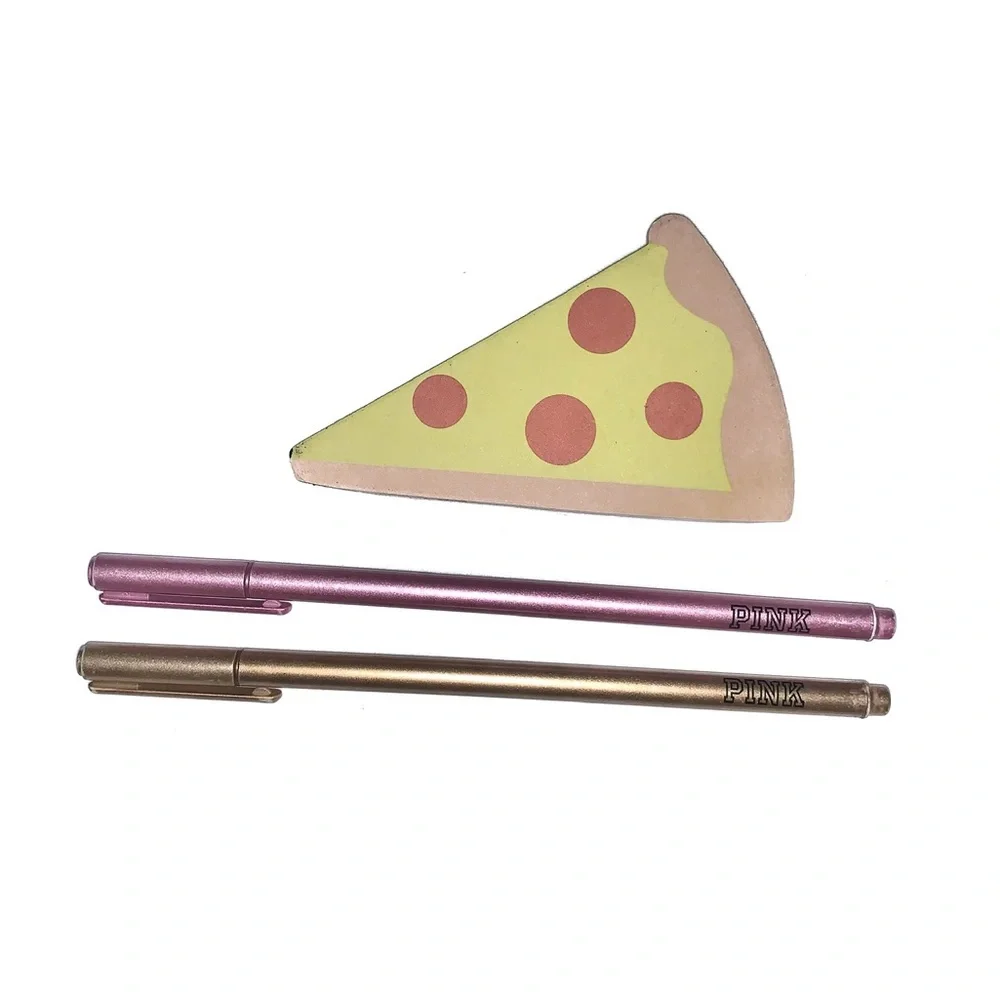 💋Victoria’s Secret Pink Jelly Glitter Pencil Case, Pens, and Pizza Sticky Notes